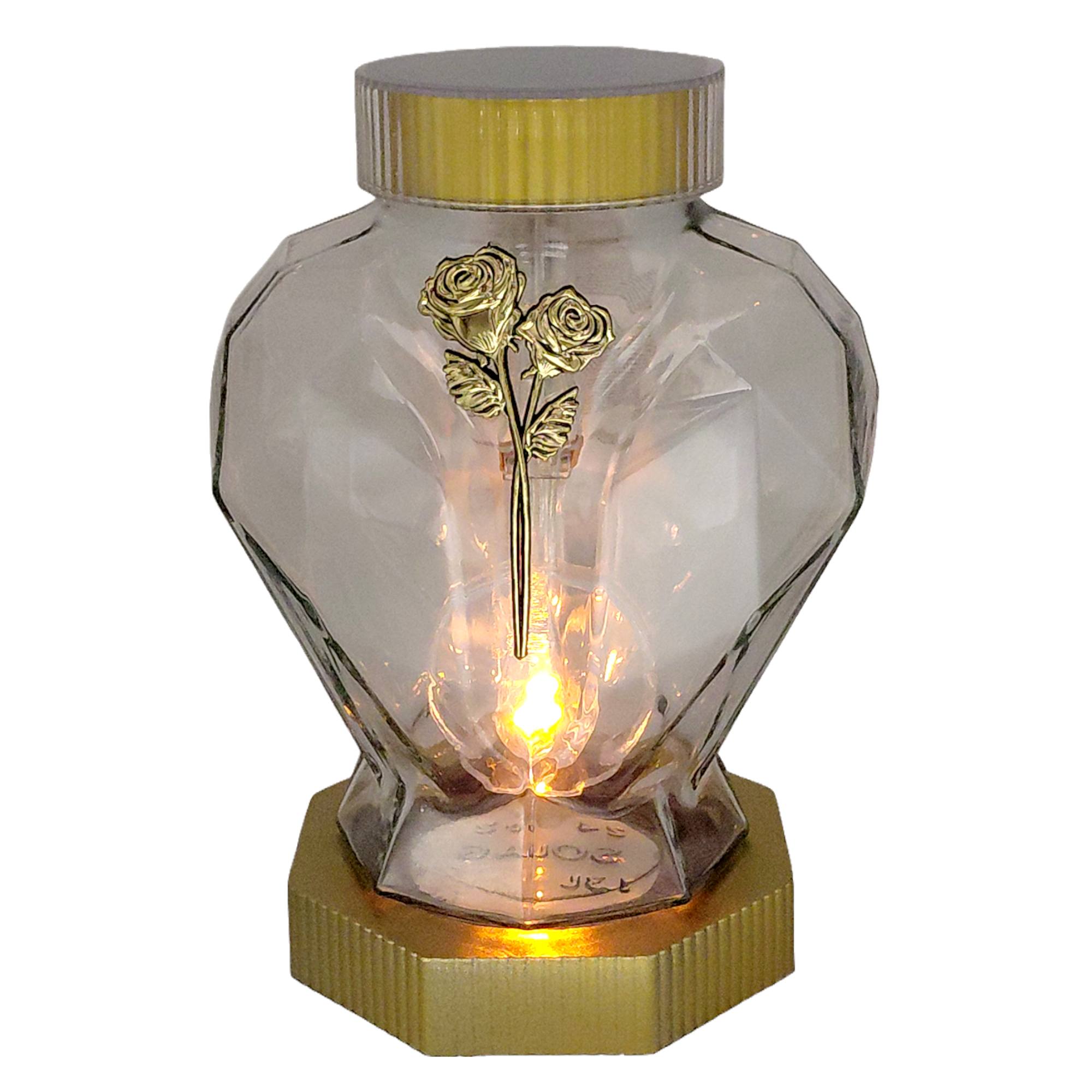 Znicz Solarny LED Szklany z Różą Złoty (5).png