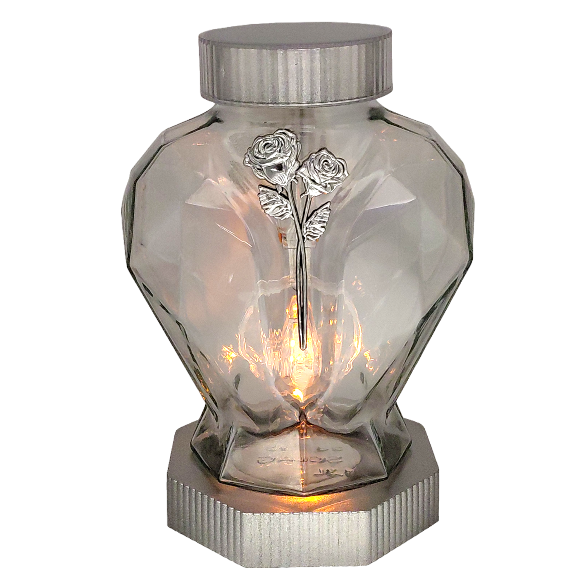 Znicz Solarny LED Szklany z Różą Nowoczesny Znicz na Grób Złoty 22 cm (2).png