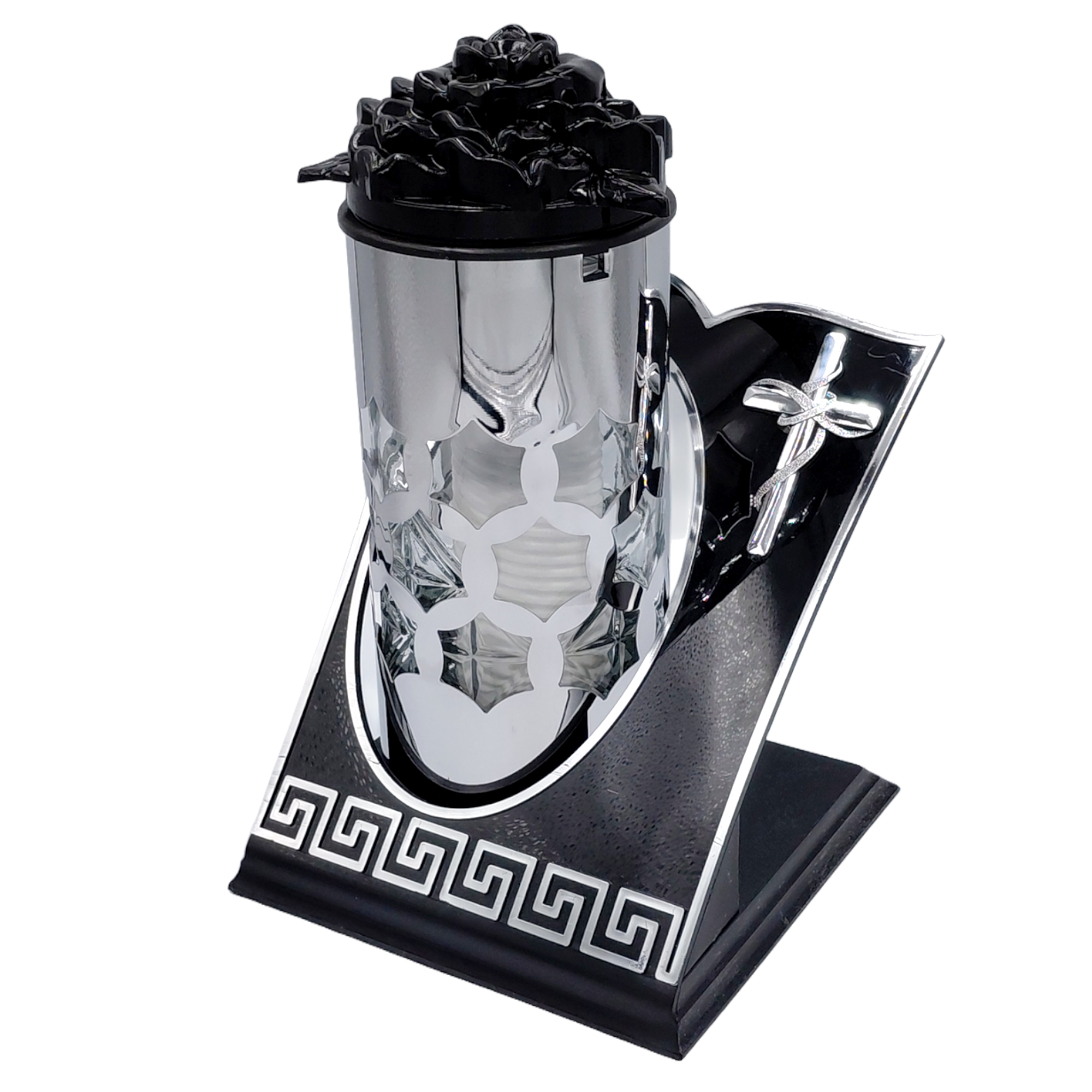 Znicz Kapliczka Szklana z Krzyżem Róża Ornament 28 cm (2).png