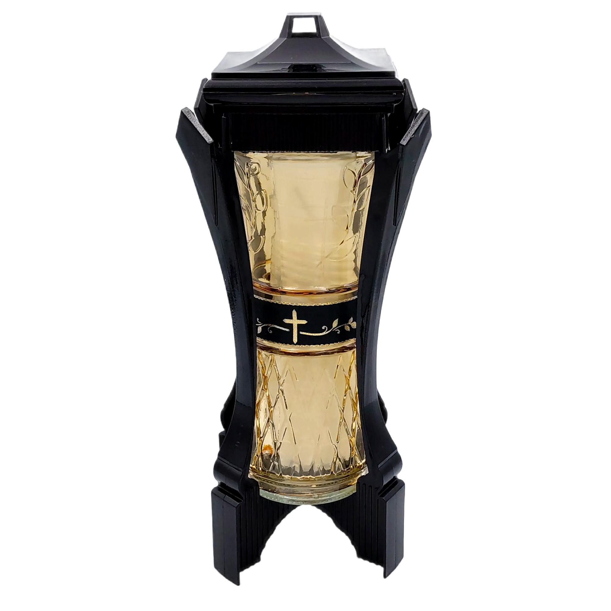Znicz Kapliczka Złota z Krzyżem Elegancki na Grób 30 cm z Wkładem (2).png