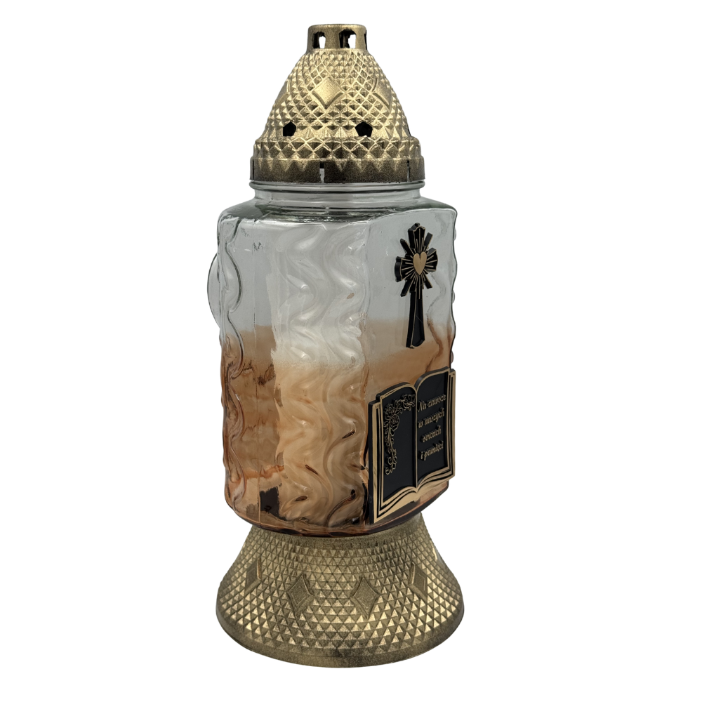 Znicz Szklany z Księgą i Krzyżem Elegancki Lampion Nagrobny Duży 35cm (8).png