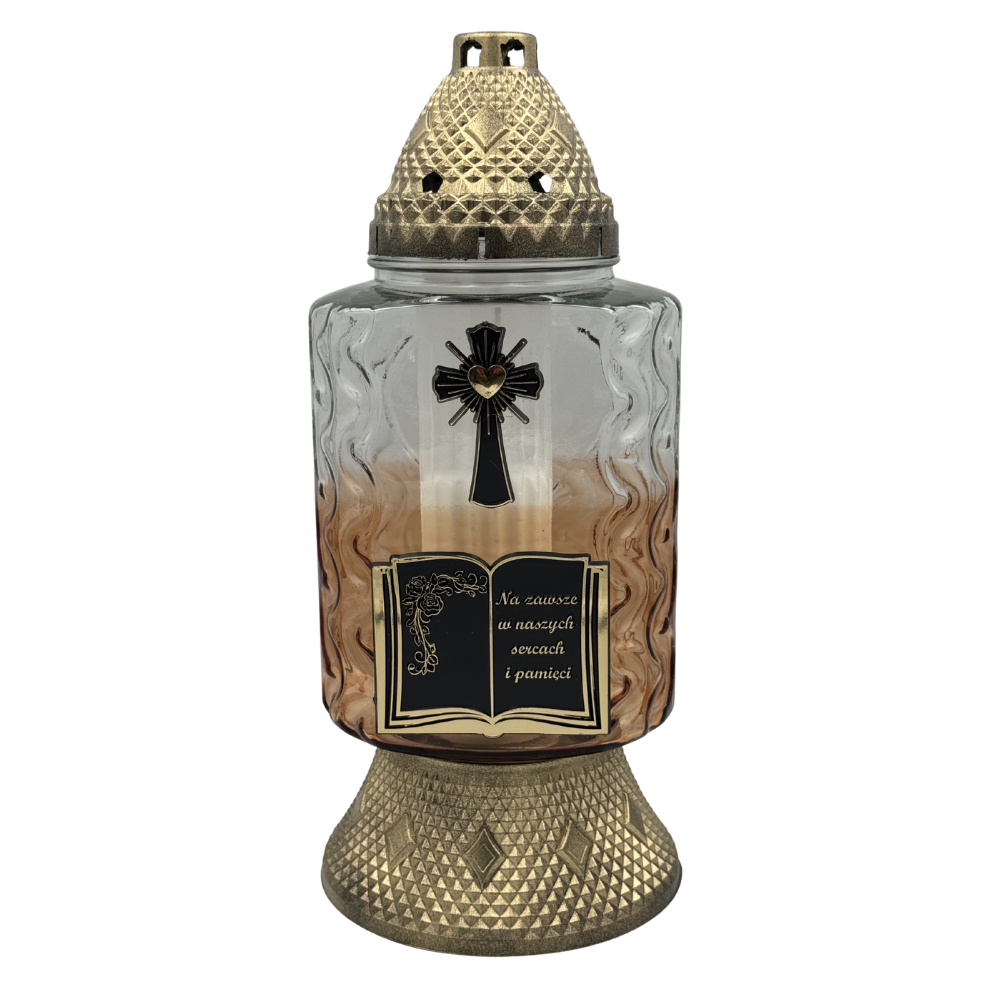 Znicz Szklany z Księgą i Krzyżem Elegancki Lampion Nagrobny Duży 35cm (1).png