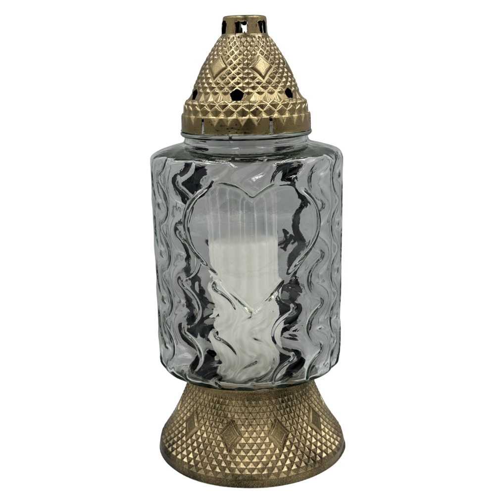 Znicz Szklany Złoty z dedykacją aplikacja Kwiaty Ramka Elegancki Lampion nagrobny Duży 35cm (8).png