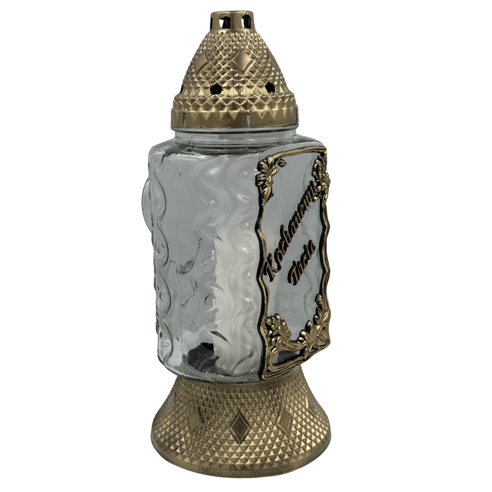 Znicz Szklany Złoty z dedykacją aplikacja Kwiaty Ramka Elegancki Lampion nagrobny Duży 35cm (9).png
