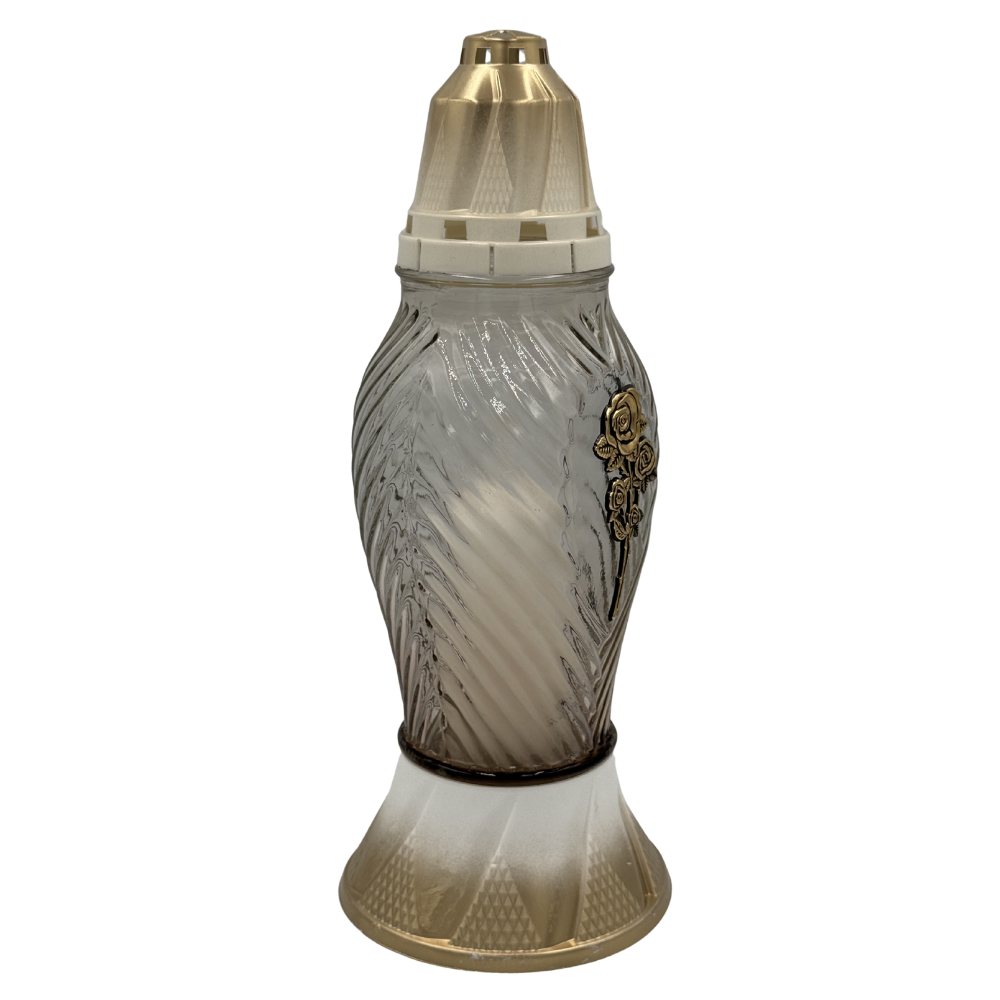 Znicz Szklany nagrobny Złoty z różą Elegancki Stylowy znicz na grób z Wkładem (4).png