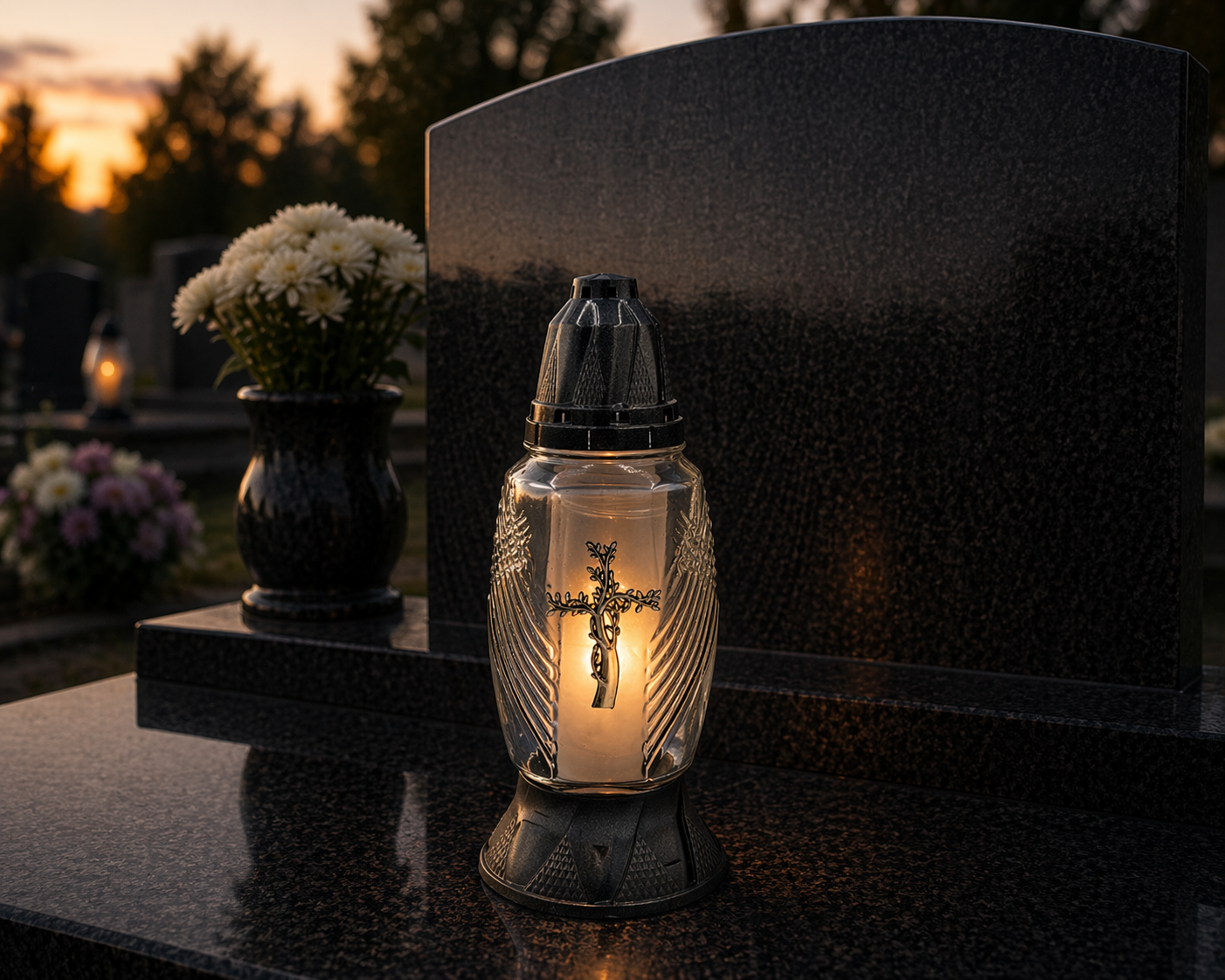 Znicz Szklany z krzyżem Klasyczny Znicz Nagrobny 30cm na grób z wkładem.png