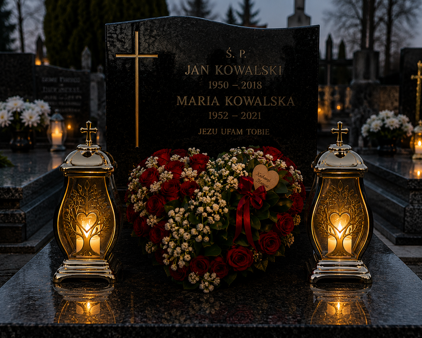 Stroik Nagrobny Serce z czerwonych róż Elegancka kompozycja dla mamy Kochanej Mamie (2).png