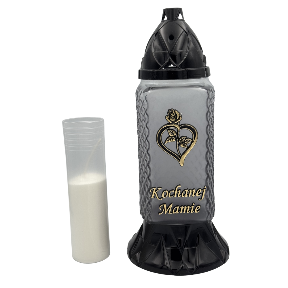 Znicz szklany „Kochanej Mamie” Szron Elegancki Znicz z sercem i różą z Wkładem (4).png