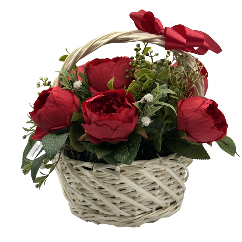 Koszyk Dekoracyjny z czerwonymi piwoniami Elegancka Kompozycja Kwiatowa (5).png