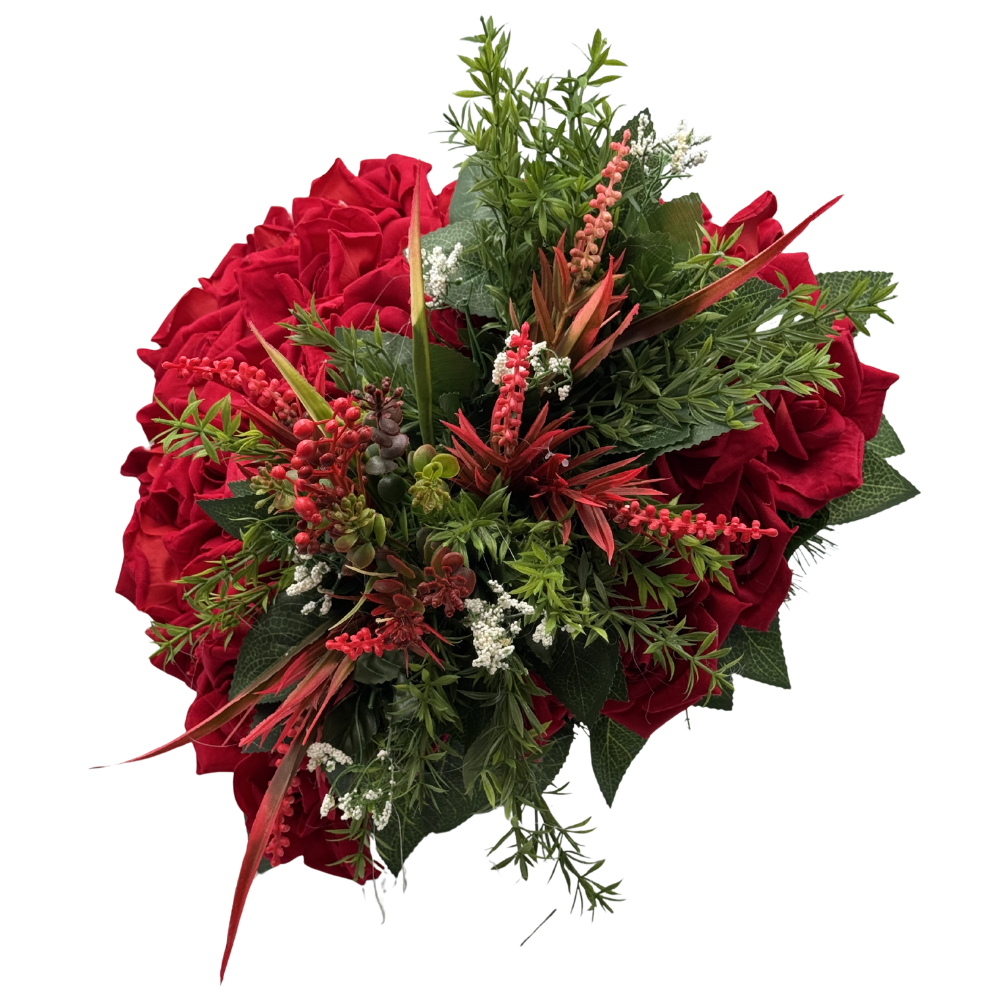 Stroik Nagrobny z czerwonych Welurowych róż Elegancka kompozycja na grób Serce Małe (1).png