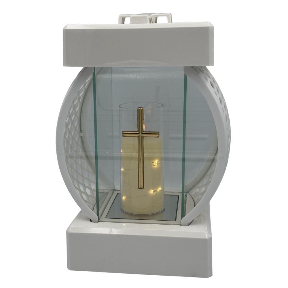 Znicz Kapliczka z Krzyżem Elegancki Lampion Nagrobny z Wkładem Elektrycznym (3).png
