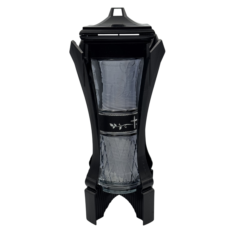 Znicz Kapliczka Złota z Krzyżem Elegancki na Grób 30 cm z Wkładem (1).png