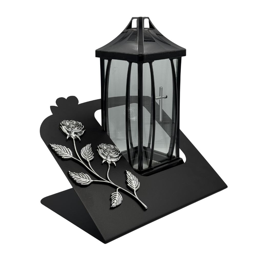 Znicz kapliczka z różą i krzyżem Elegancki lampion nagrobny Gracja Blacha (4).png