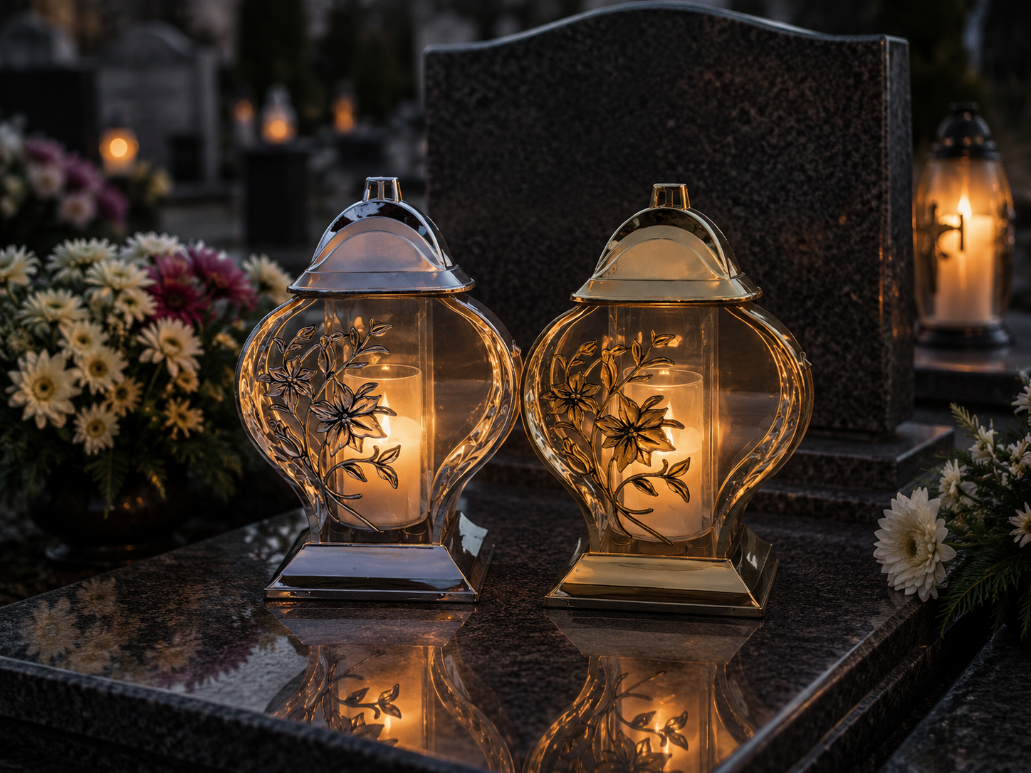 Znicz Kapliczka z Motywem Kwiatów Elegancki Lampion Nagrobny z Lilią.png
