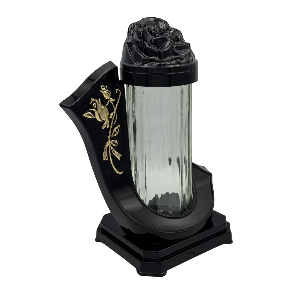 Znicz szklany Wstęga z różą Elegancki Znicz Nagrobny Ornament (4).png