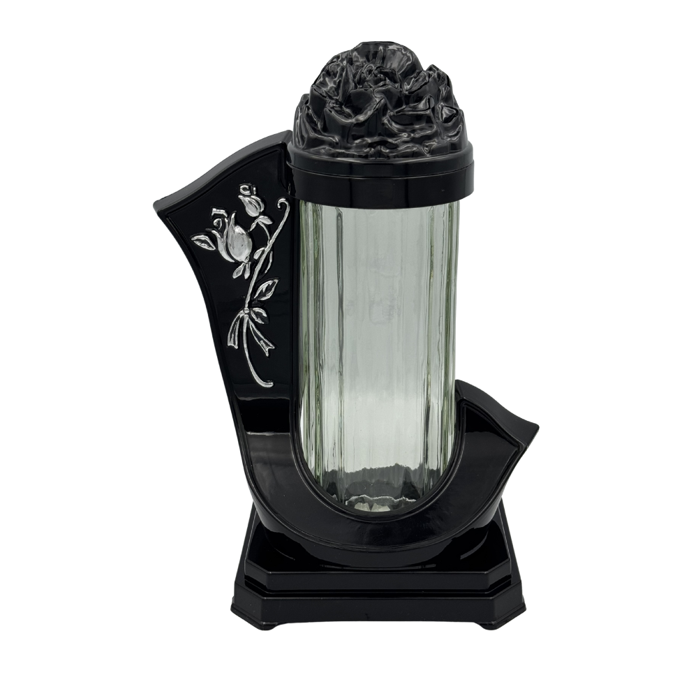 Znicz szklany Wstęga z różą Elegancki Znicz Nagrobny Ornament (7).png