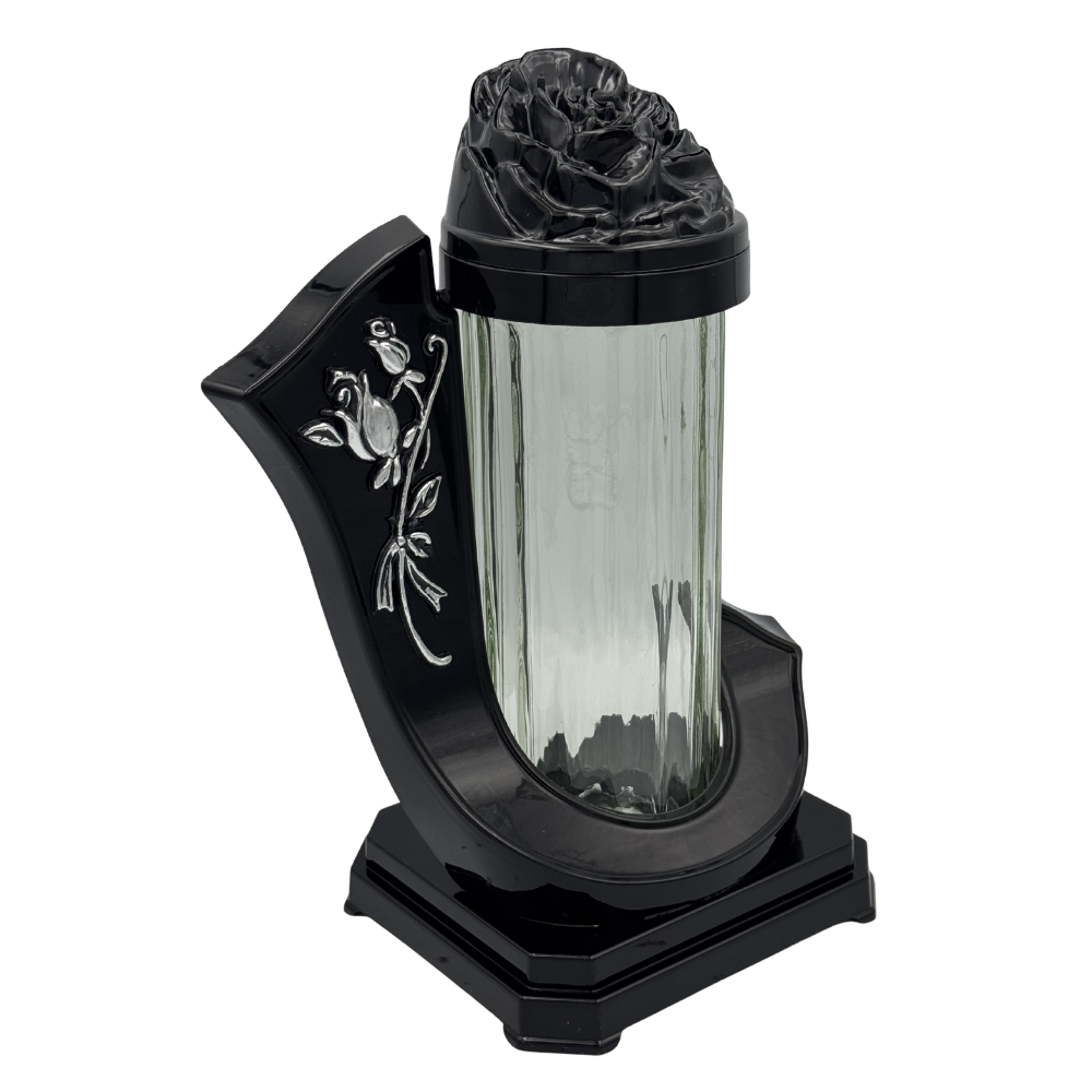 Znicz szklany Wstęga z różą Elegancki Znicz Nagrobny Ornament (8).png