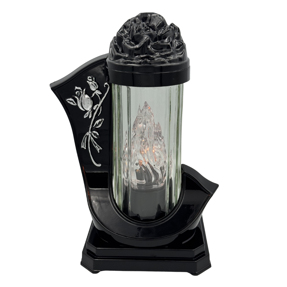 Znicz szklany Wstęga z różą Elegancki Znicz Nagrobny Ornament (1).png