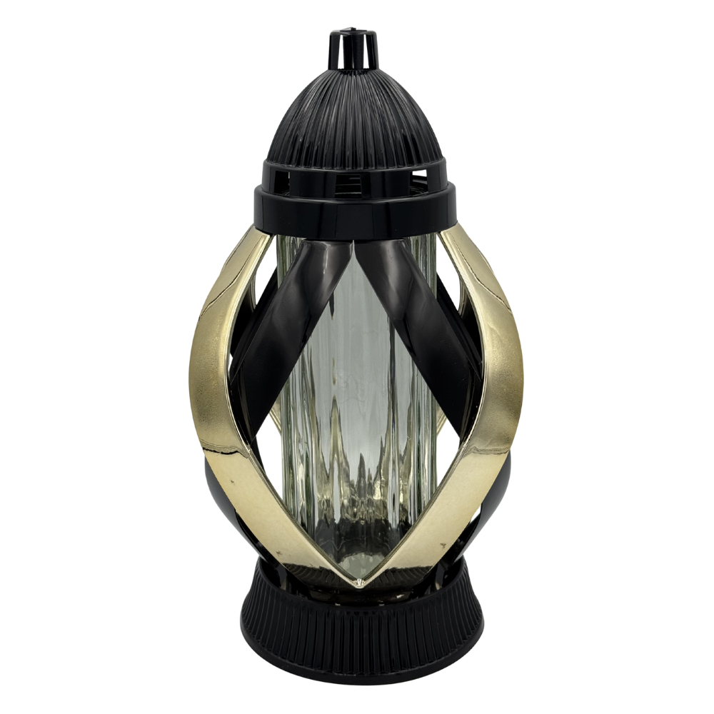 Znicz szklany Nowoczesny czarno-złoty lampion na grób Wstęga Metalizowana (2).png