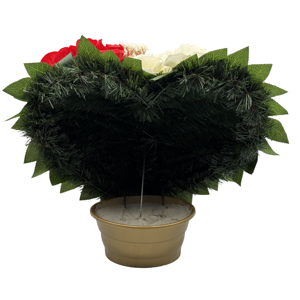 Stroik na grób pomnik w kształcie serca czerwone i białe róże kompozycja kwiaty (3).png