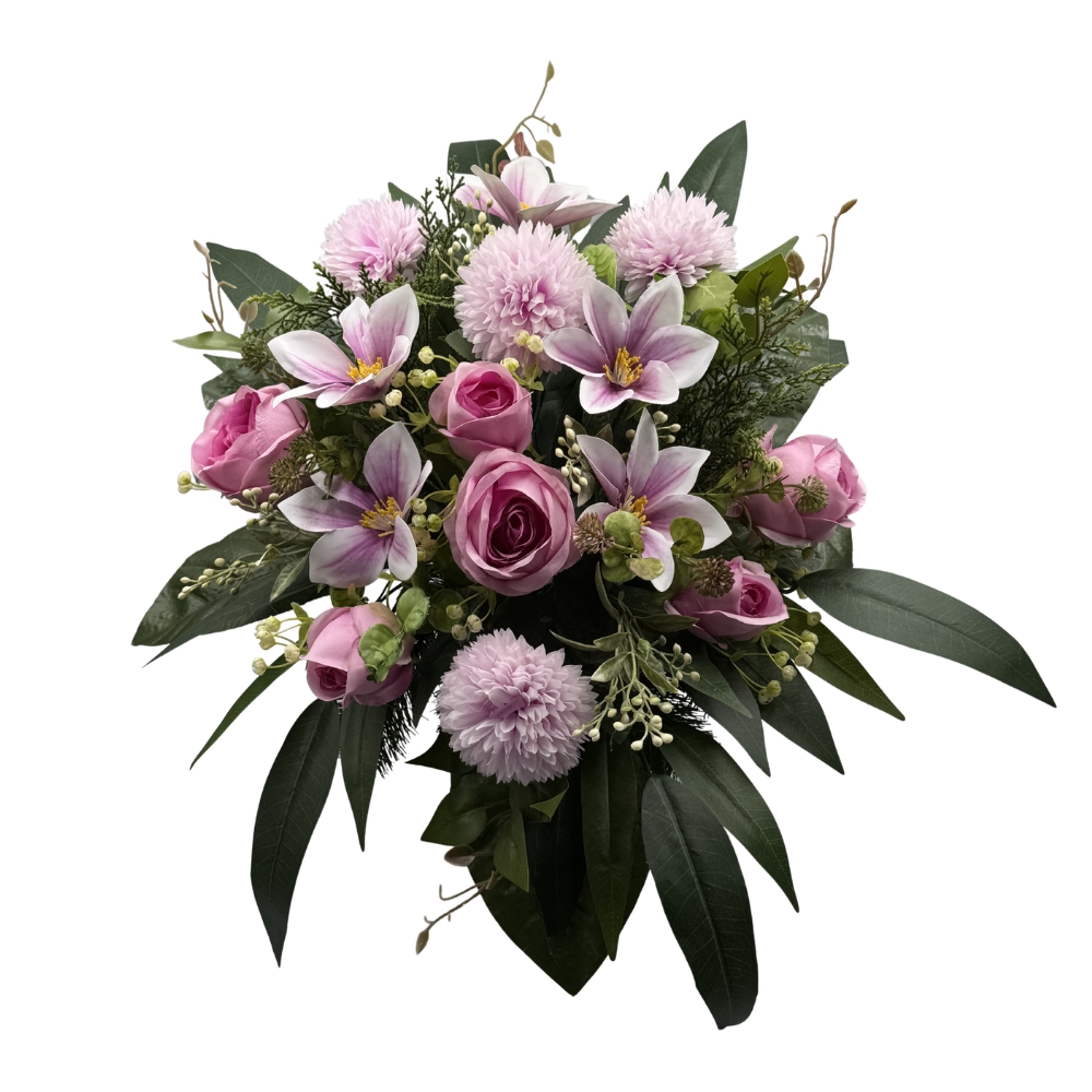 Kompozycja nagrobna do wazonu z różami, chryzantemami i magnolią Elegancka dekoracja na grób (2).jpg