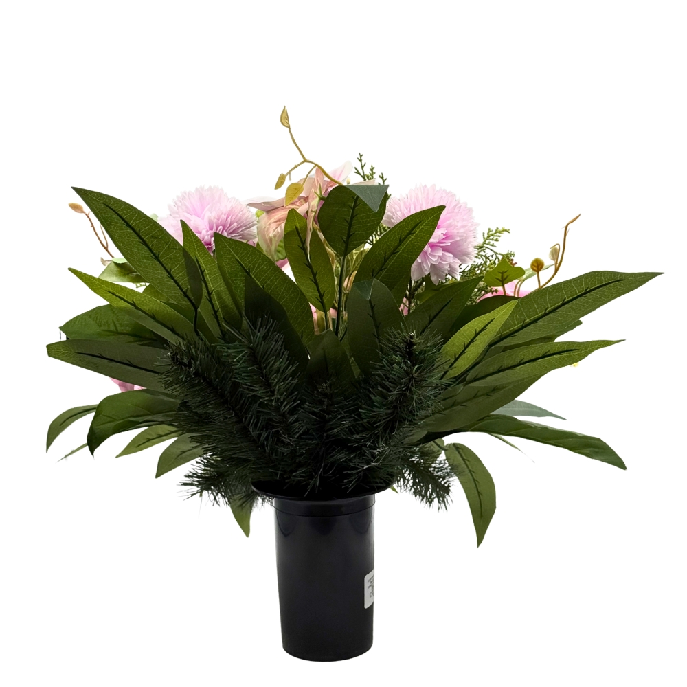 Kompozycja nagrobna do wazonu z różami, chryzantemami i magnolią Elegancka dekoracja na grób (4).jpg