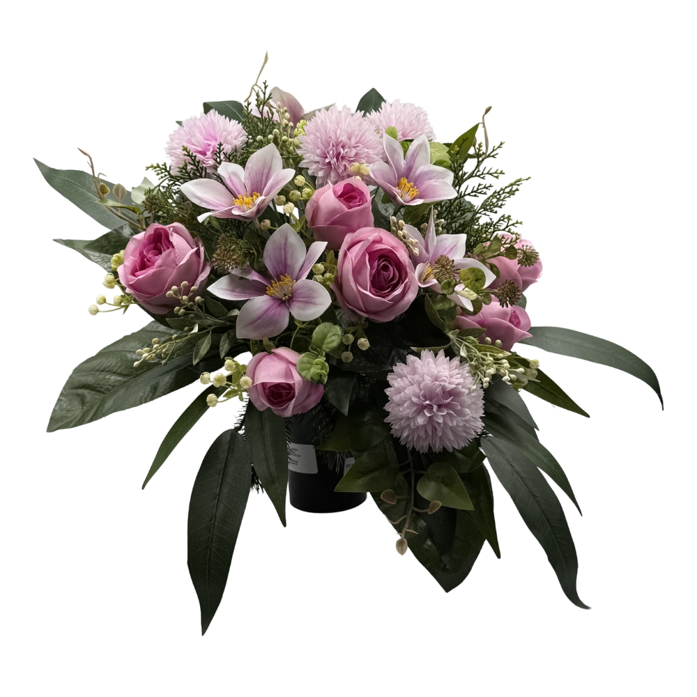 Kompozycja nagrobna do wazonu z różami, chryzantemami i magnolią Elegancka dekoracja na grób (6).jpg