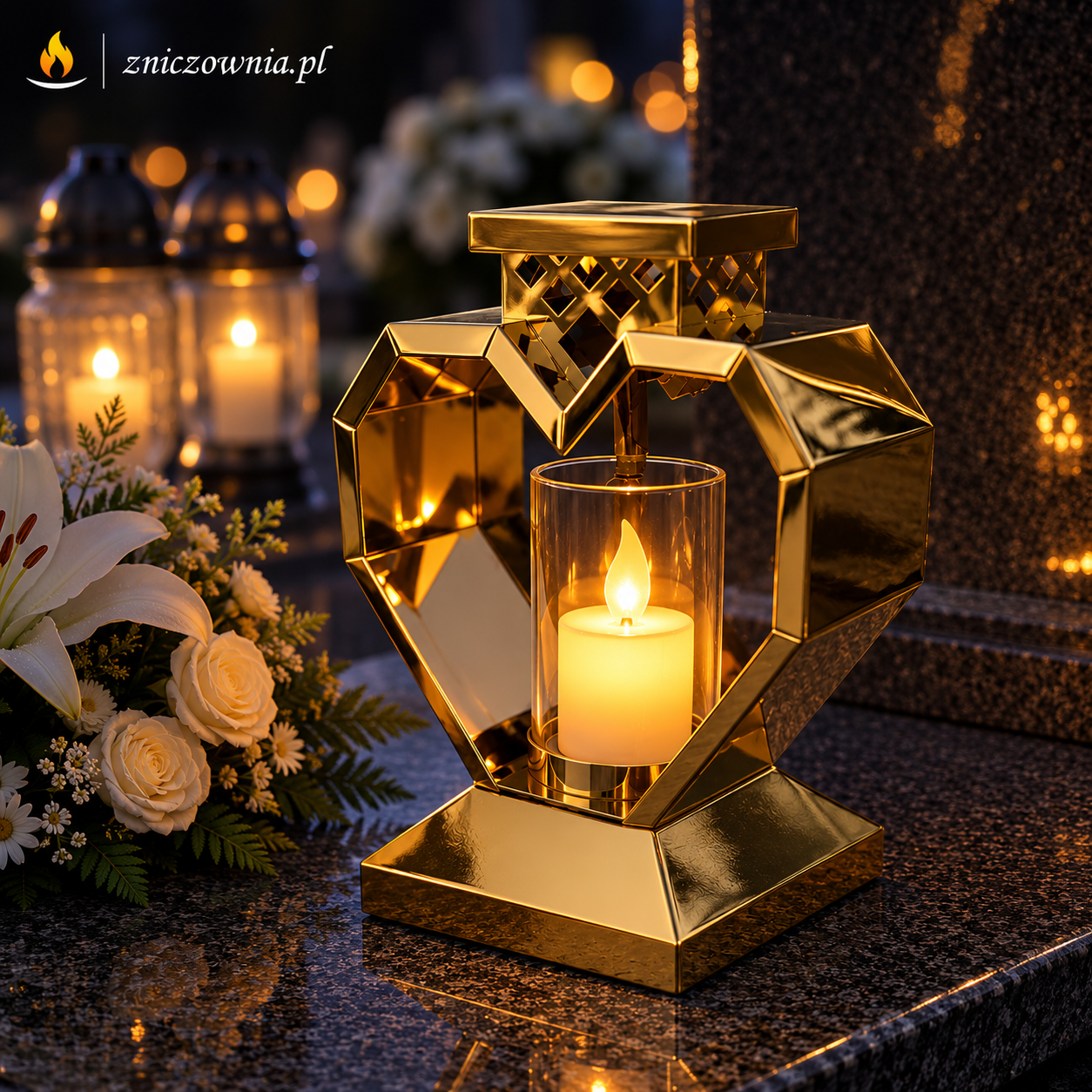 Znicz Nowoczesny Metalowy Geometryczny Serce Lampion pod Wkłady LED