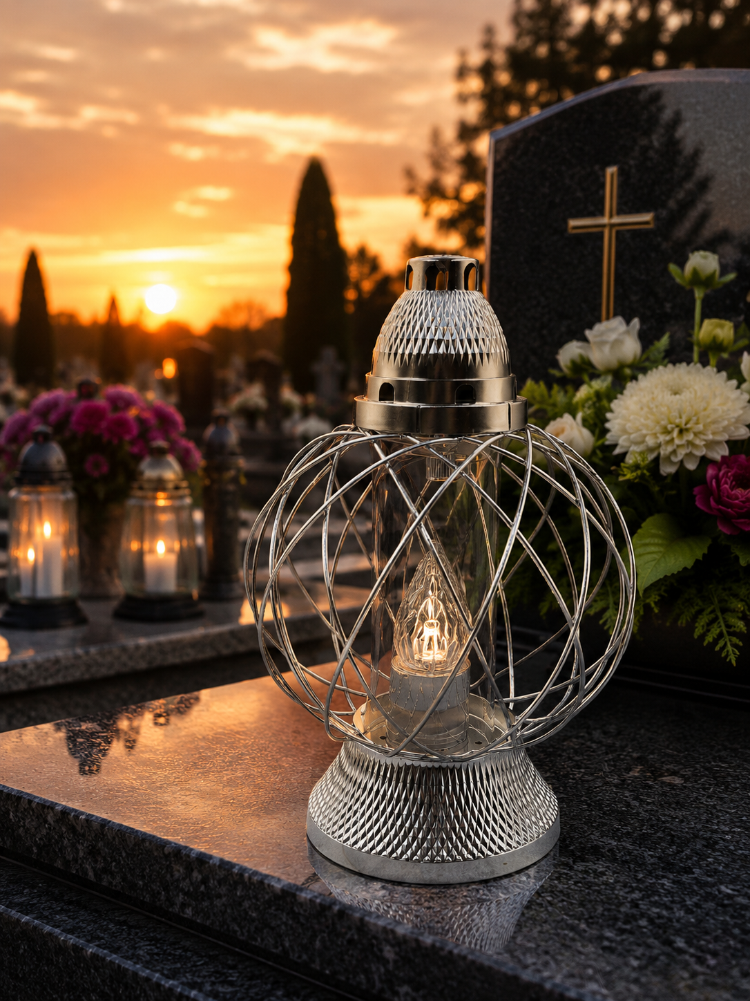 Elegancki znicz metalowy ażurowy KULA