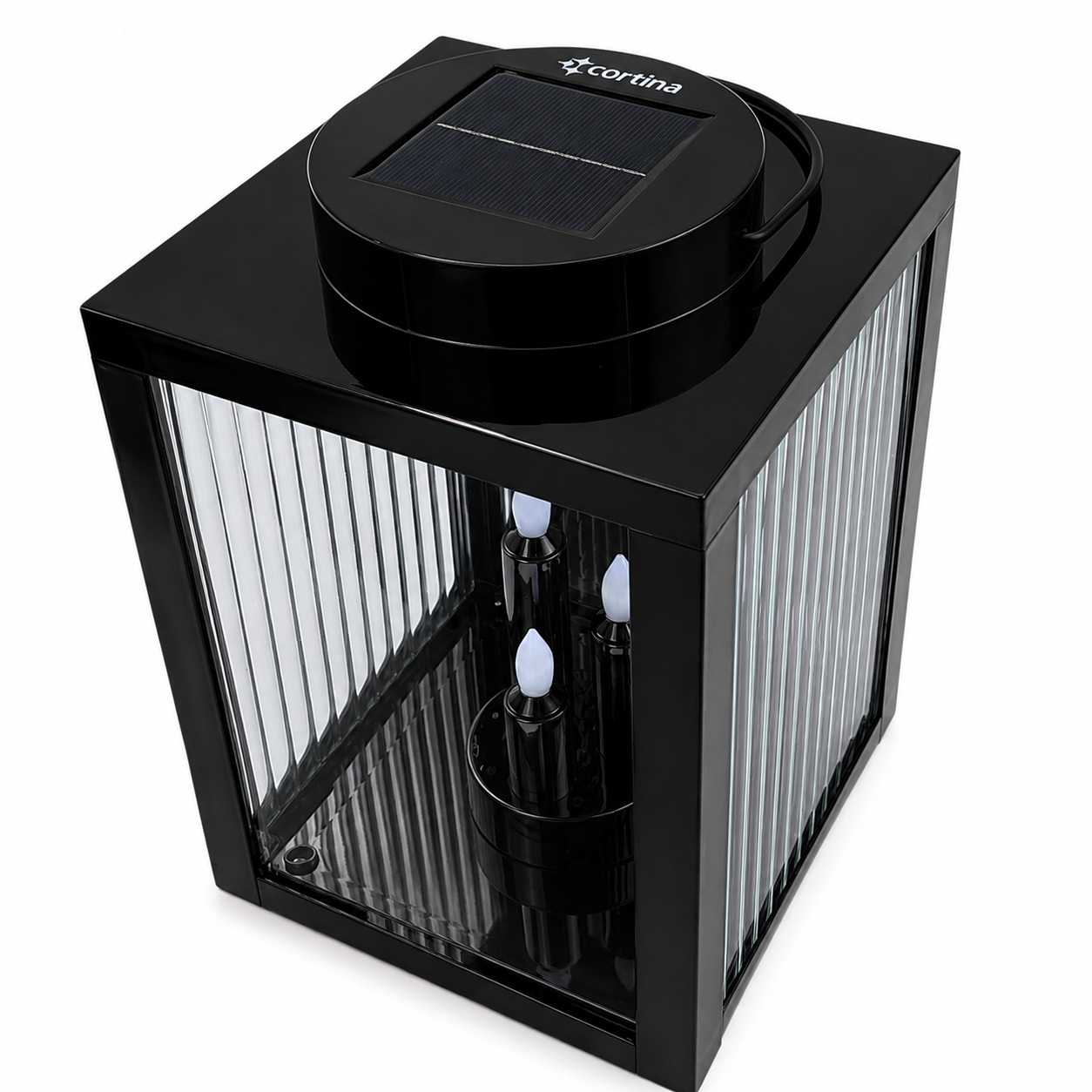 Nowoczesny znicz solarny LED z efektownym lustrzanym wnętrzem czarny 4.png